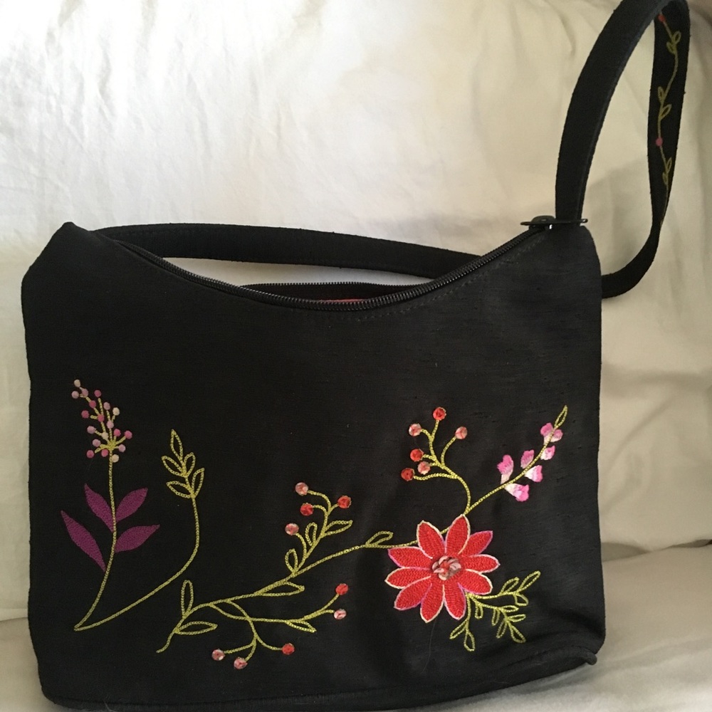 Black handbag with beautiful embroidery